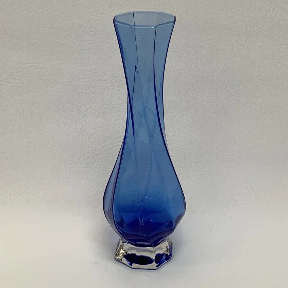 Blue‎ Clear Glass Vase Swirl 8 3/4